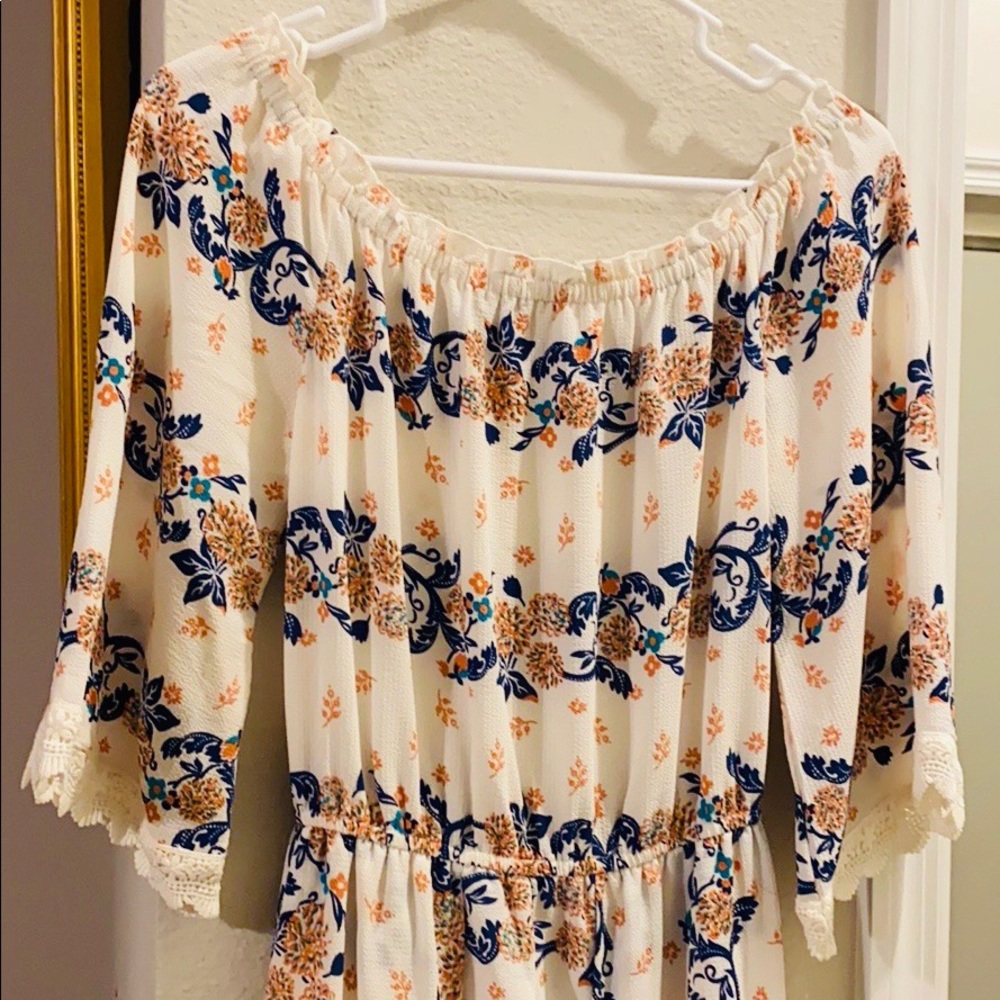 Off the shoulder off white floral jumper skirt